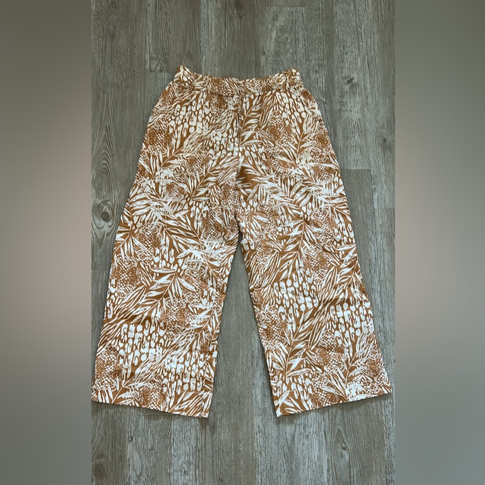 Christian Siriano Wide Leg Crop 100% Linen Pant